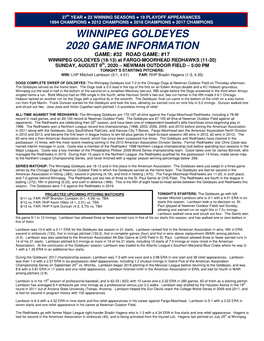 Winnipeg Goldeyes 2020 Game Information