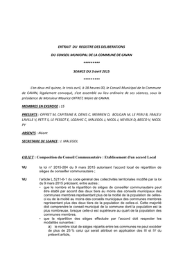 Extrait Du Registre Des Deliberations Du Conseil Municipal De La Commune De Cavan