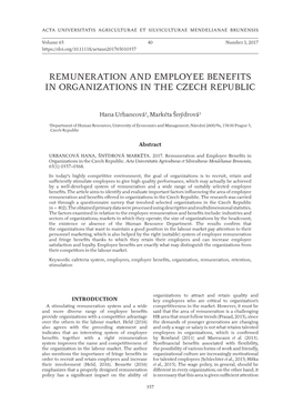 Remuneration and Employee Benefits in Organizations in the Czech Republic