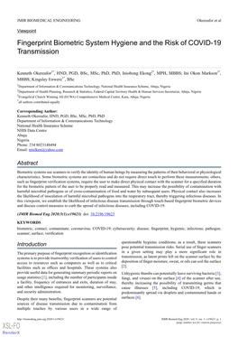 Fingerprint Biometric System Hygiene and the Risk of COVID-19 Transmission