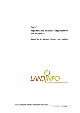 Landinfo Report Afghanistan Taliban's Organization and Structure