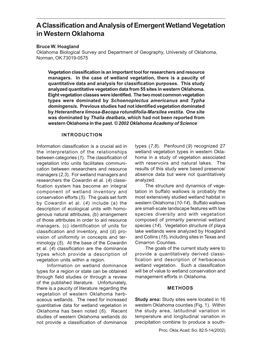 A Classification and Analysis of Emergent Wetland Vegetation in Western Oklahoma