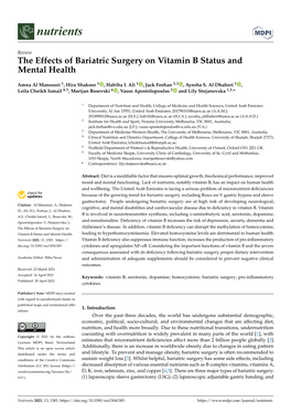 The Effects of Bariatric Surgery on Vitamin B Status and Mental Health