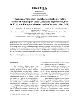 Thermoanalytical Study and Characterization of Native Starches of Paraná Pine Seeds (Araucaria Angustiofolia, Bert O