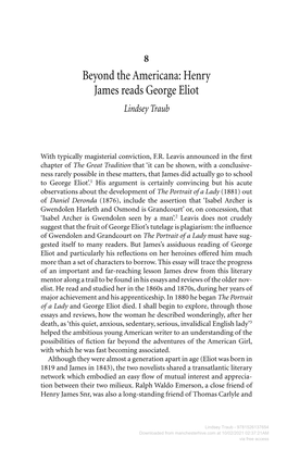 Henry James Reads George Eliot Lindsey Traub