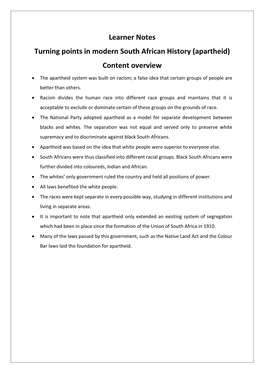 Apartheid) Content Overview