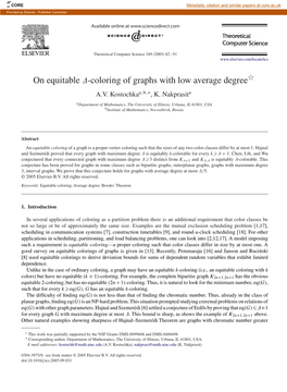 On Equitable -Coloring of Graphs with Low Average Degree