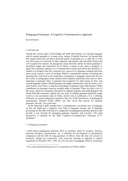 Pedagogical Grammar: a Cognitive+Communicative Approach