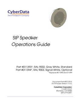 SIP Speaker Operations Guide