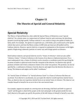 Chapter 13 the Theories of Special and General Relativity Special