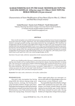 KARAKTERISTIK KUE PUTRI SALJU MODIFIKASI TEPUNG KACANG KEDELAI (Glycine Max (L) (Merr) DAN TEPUNG BERAS MERAH (Oryza Nivara)