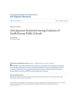 Anti-Japanese Sentiment Among Graduates of South Korean Public Schools Jamal Barbari SIT Graduate Institute