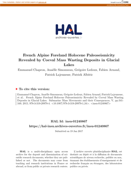 French Alpine Foreland Holocene Paleoseismicity Revealed by Coeval Mass Wasting Deposits in Glacial Lakes