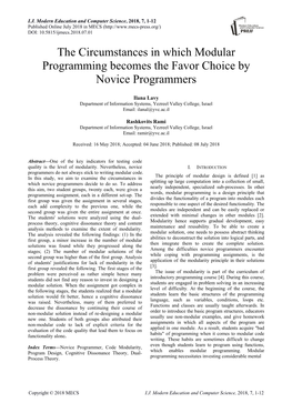 The Circumstances in Which Modular Programming Becomes the Favor Choice by Novice Programmers