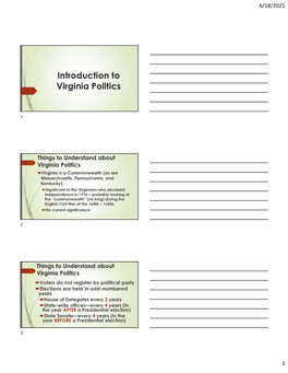 Introduction to Virginia Politics