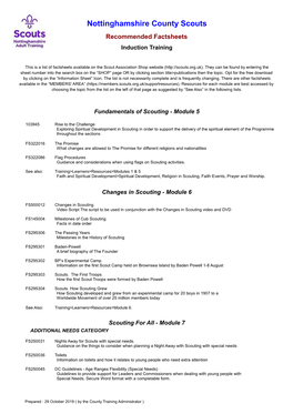 Nottinghamshire County Scouts Recommended Factsheets Induction Training