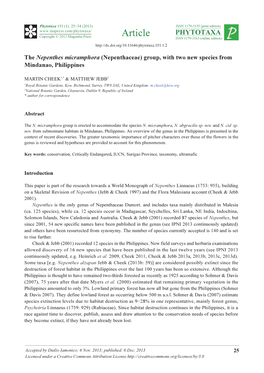 The Nepenthes Micramphora (Nepenthaceae) Group, with Two New Species from Mindanao, Philippines