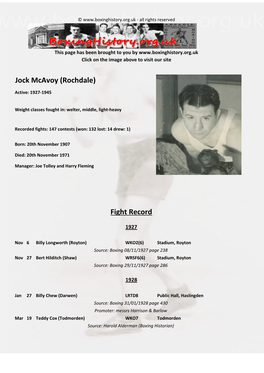 Fight Record Jock Mcavoy (Rochdale)