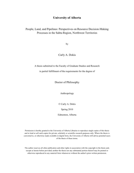 People, Land, and Pipelines: Perspectives on Resource Decision-Making Processes in the Sahtu Region, Northwest Territories