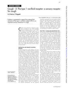 Cough ? 5: the Type 1 Vanilloid Receptor: a Sensory Receptor for Cough