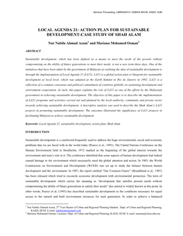 Action Plan for Sustainable Development-Case Study of Shah Alam