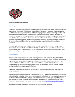 Arizona Diamondbacks Foundation Grant Programs the Arizona