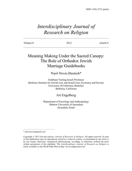 Meaning Making Under the Sacred Canopy: the Role of Orthodox Jewish Marriage Guidebooks