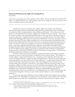 American Women in the Fight for Lasting Peace Laura Seiler