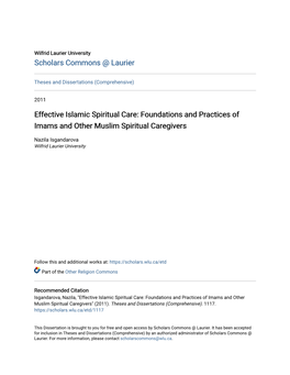 Effective Islamic Spiritual Care: Foundations and Practices of Imams and Other Muslim Spiritual Caregivers