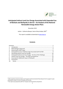 Anticipated Indirect Land Use Change Associated with Expanded Use of Biofuels and Bioliquids in the EU – an Analysis of the National Renewable Energy Action Plans