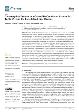 Eastern Box Turtle Diets in the Long Island Pine Barrens