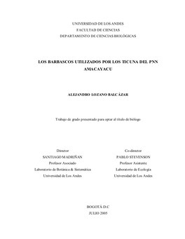Los Barbascos Utilizados Por Los Ticuna Del Pnn Amacayacu