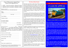 CLASS 50 APPEAL [ ] BRONZE Pack £10 Per Month for a Minimum 36 Months Year Working Train Between Paignton and Kingswear