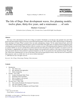 The Isle of Dogs: Four Development Waves, Five Planning Models, Twelve