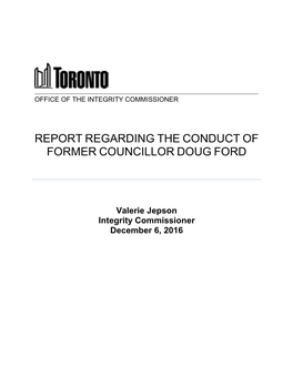 Report Regarding the Conduct of Former Councillor Doug Ford