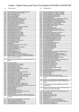 Faeth IH Scout and Truck Toy Collection 07/07/2021 6:00 PM CDT