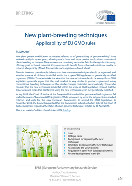 New Plant-Breeding Techniques Applicability of EU GMO Rules