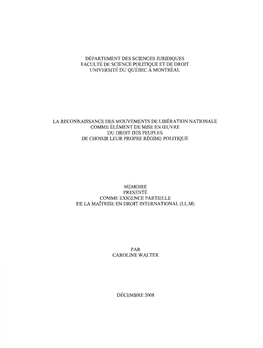 La Reconnaissance Des Mouvements De Libération Nationale Comme Élément De Mise En Oeuvre Du Droit Des Peuples De Choisir Leur