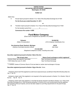 Ford Motor Company (Exact Name of Registrant As Specified in Its Charter)