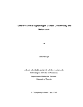 Tumour-Stroma Signalling in Cancer Cell Motility and Metastasis