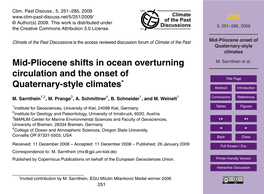 Mid-Pliocene Onset of Quaternary-Style Climates Mid-Pliocene Shifts in Ocean Overturning M