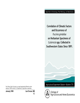 Correlation of Climatic Factors and Occurrence of Puccinia Grindeliae on Herbarium Specimens of Gutierrezia Spp