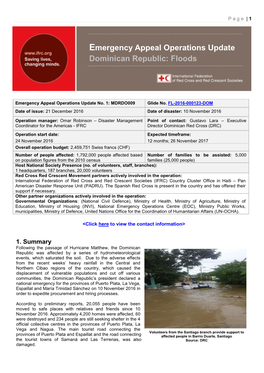 Emergency Appeal Operations Update Dominican Republic: Floods