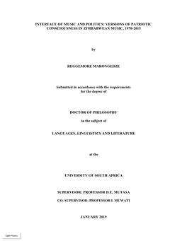 Interface of Music and Politics: Versions of Patriotic Consciousness in Zimbabwean Music, 1970-2015