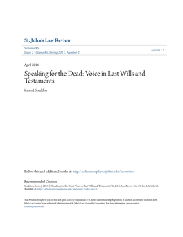 Speaking for the Dead: Voice in Last Wills and Testaments Karen J