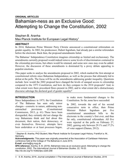 Bahamian-Ness As an Exclusive Good: Attempting to Change the Constitution, 2002