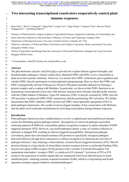 Two Interacting Transcriptional Coactivators Cooperatively Control Plant