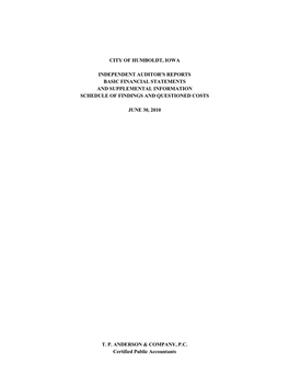 T. P. ANDERSON & COMPANY, P.C. Certified Public Accountants CITY