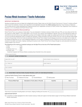 Precious Metals Investment Authorization