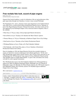 Free Recitals Fete Look, Sound of Pipe Organs 6/30/10 4:04 PM